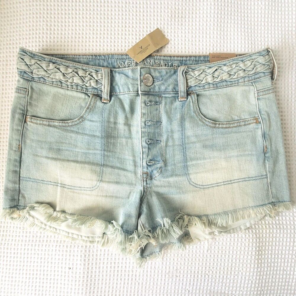 American Eagle Hi Rise Shortie Cut Off  Denim Shorts Size 12